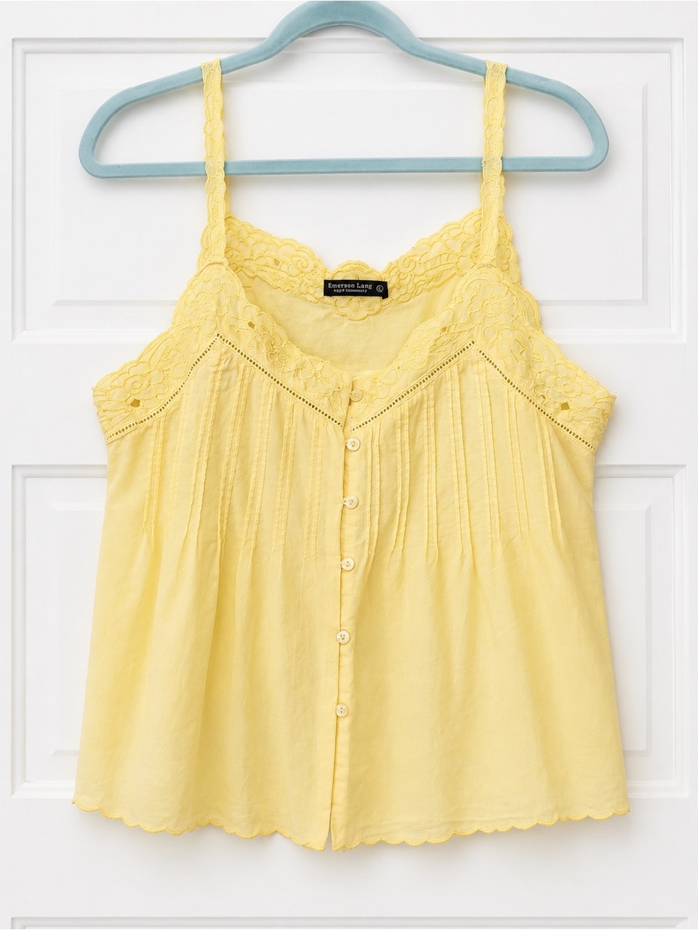 Emerson Lang Yellow 100% Cotton Lace Button Front Camisole Top - Picture 6 of 6